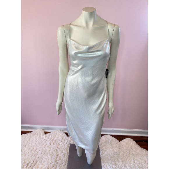 Express Metallic Cowl Neck Cross Back Midi Slip Dress - Picture 11 of 15